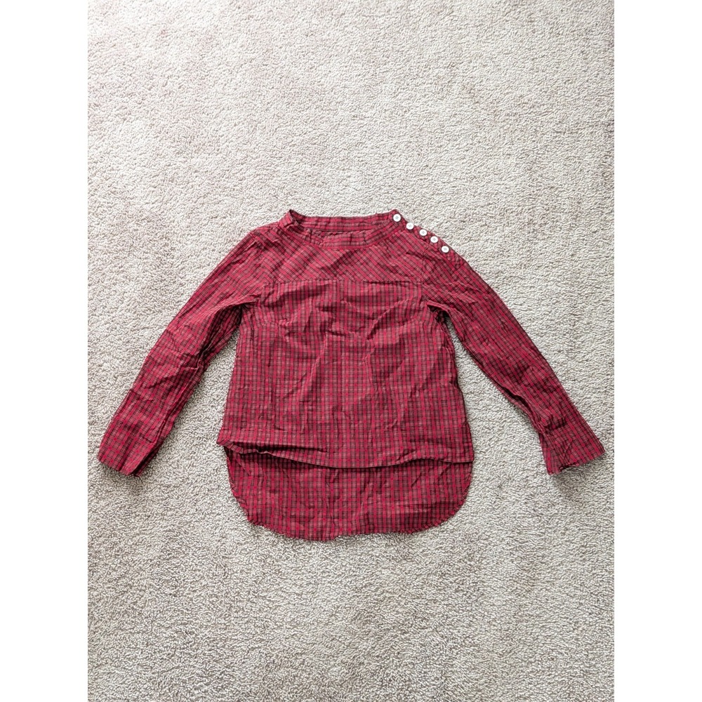 J.Crew Holiday Stewart Tartan Plaid Funnel Neck Blouse K3877 Red Womens 4P